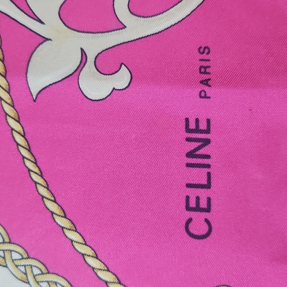 Vintage Celine Vibrant Pink and Cream Carriage Silk Scarf - Picture 2 of 13